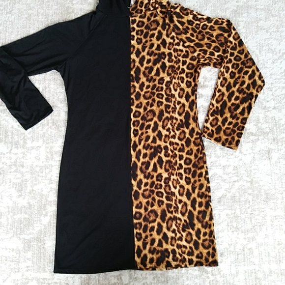 NWOT Arabella Color Block Leopard Print Hooded Dress XL Black Brown - Picture 5 of 16